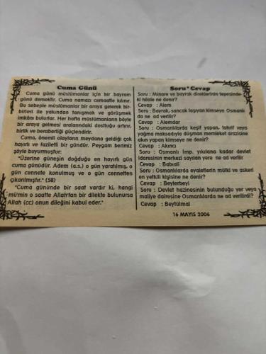 16 Mayıs 2006-Orijinal Takvim Yaprağı-Doğum Günü-Söz,Nişan,Nikâh,Düğün ve Önemli Günler Hediyesi-Bizim Anadolu Takvimleri-Ayet,Hadis (Nisa:53)-Tarihi Galata Köprüsü Yangını(1992)-İshak,Sevde-Cuma Günü,Soru*Cevap
