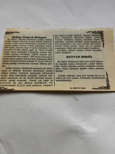 26 Mayıs 2006-Orijinal Takvim Yaprağı-Doğum Günü-Söz,Nişan,Nikâh,Düğün ve Önemli Günler Hediyesi-Bizim Anadolu Takvimleri-Ayet,Hadis (Al-i İmran:116)-Batı Karadeniz'de sel felaketi;19 ölü,12 kayıp 300 trilyon zarar(1998)-Mahir Tayyibe-Sultan Üçüncü Mehmed-Hayvan Isırığı
