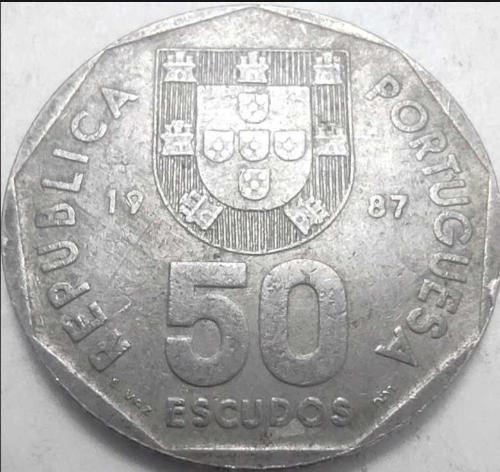 LOT.18 » Portekiz 1988 50 Escudo - Portekiz Devlet Armalı ve Yelkenli Gemi Temalı, Keşifler Dönemi Bakır-Nikel Koleksiyon Para