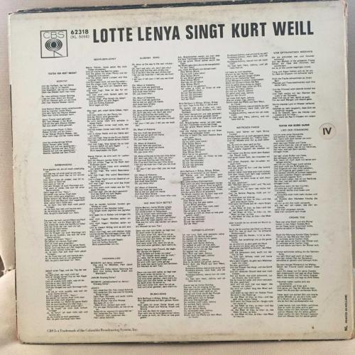 Lotte Lenya - Singt Kurt Weill Mit Texten Von Bert Brecht und Georg Kaiser / Holland 1969 / LP