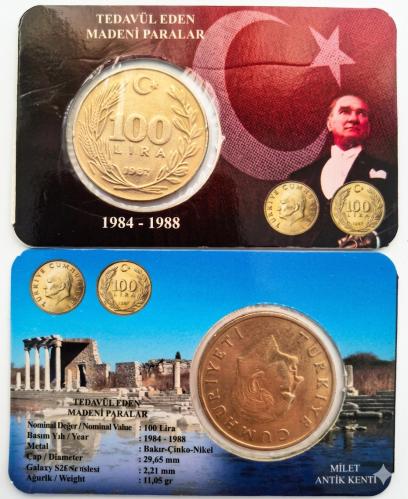 100 Türk Lirası 1984-1988 Dönemi Madeni Yüz Türk Lirası Özel  Tanıtım Kartı Kapaması  içinde