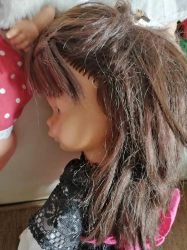 51 cm ALMAN LİSSİ DAMGALI BEBEK KAHVE SAÇLI MAVİ GÖZLÜ, UYUR, SAÇLARI KATLI, TEK KİRPİK YOK ÇOK GÜZEL BEBEK