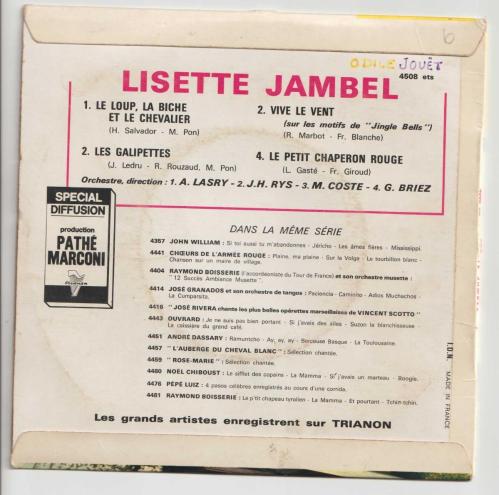 FRANSIZCA ÇOCUK ŞARKILARI 45 LİK PLAK - LISETTE JAMBEL