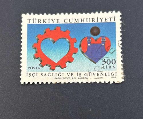 Türk Pulu - Turkish Stamp -  Postadan Geçmiş Pul Filateli - DAMGALI - İŞÇİ SAĞLIĞI VE İŞ GÜVENLİĞİ TEMALI PUL, 300 LİRA  - Türkiye Cumhuriyeti - NOSTALJİK DOĞUM GÜNÜ HEDİYESİ