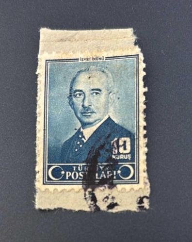 Türk Pulu - Turkish Stamp - Mektup Zarfından Kesilmiş / Postadan Geçmiş Pul Filateli - DAMGALI - İSMET İNÖNÜ TEMALI PUL,  10 KURUŞ - Türkiye Cumhuriyeti - NOSTALJİK DOĞUM GÜNÜ HEDİYESİ