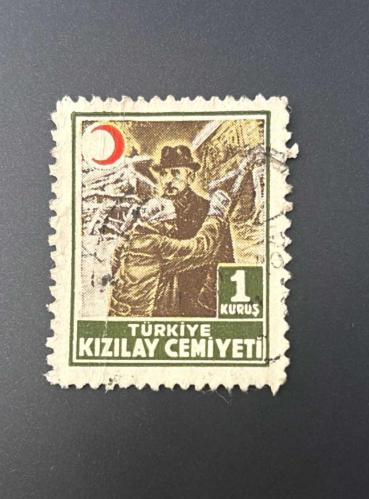 Türk Pulu - Turkish Stamp - Postadan Geçmiş Pul Filateli - DAMGALI - TÜRKİYE KIZILAY CEMİYETİ TEMALI PUL , 1 KURUŞ - Türkiye Cumhuriyeti - NOSTALJİK DOĞUM GÜNÜ HEDİYESİ