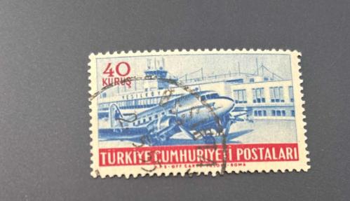 Türk Pulu - Turkish Stamp - Postadan Geçmiş Pul Filateli - 1955  DAMGALI - UÇAK ve GEMİ TEMALI PUL , 40 KURUŞ - Türkiye Cumhuriyeti - NOSTALJİK DOĞUM GÜNÜ HEDİYESİ