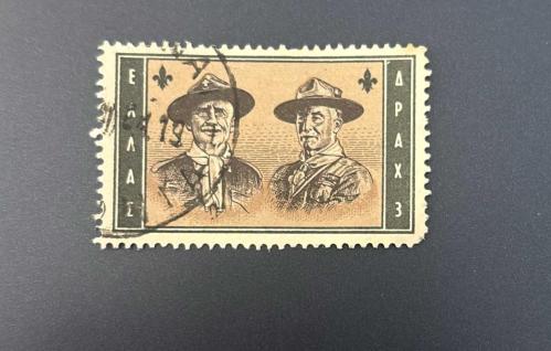 Yunanistan Pulu - Greek Stamp - Postadan Geçmiş Pul Filateli - Damgalı - İzci  A. Lefkaditis ve Lord Baden-Powell Temalı Pul , 3 PARA - YABANCI PULLAR - NOSTALJİK DOĞUM GÜNÜ HEDİYESİ