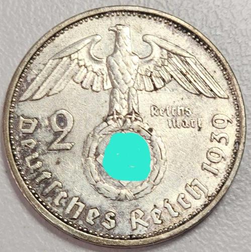 ( GÜMÜŞ ) 1939 - ALMANYA / Üçüncü Reich - 2 Reichsmark (A) - ( ÇİL ALTI )