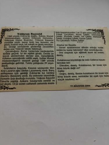 19 Ağustos 2006-Orijinal Takvim Yaprağı-Doğum Günü-Söz,Nişan,Nikâh,Düğün ve Önemli Günler Hediyesi-Bizim Anadolu Takvimleri-Ayet,Hadis (Kehf:7)-İtalyanlar Osmanlı'ya harp ilan etti(1915)-Bahtiyar,Halide-Yıldırım Beyazid