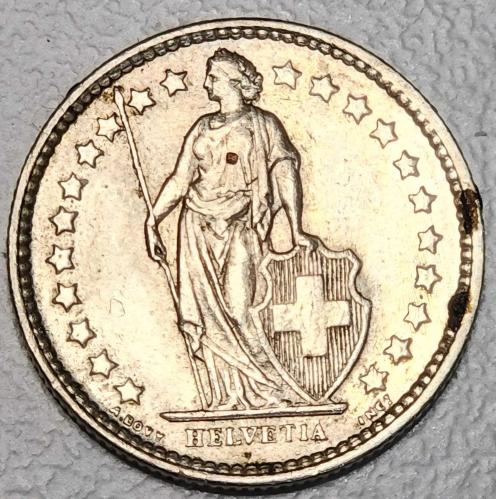 ( GÜMÜŞ ) 1957 - İSVİÇRE - ½ Franc  (ÇİL ALTI)