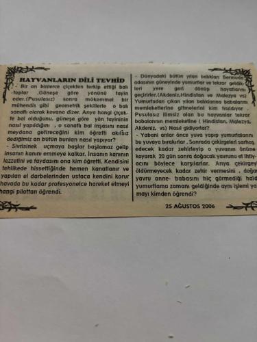 25 Ağustos 2006-Orijinal Takvim Yaprağı-Doğum Günü-Söz,Nişan,Nikâh,Düğün ve Önemli Günler Hediyesi-Bizim Anadolu Takvimleri-Ayet,Hadis (Şibli)-Şeyh Şamil yaralı olarak Ruslara esir düştü(1859)-Bedreddin,Hanife-Hayvanların Dili Tevhid