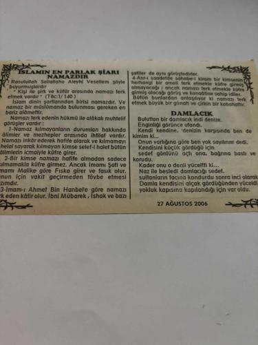 27 Ağustos 2006-Orijinal Takvim Yaprağı-Doğum Günü-Söz,Nişan,Nikâh,Düğün ve Önemli Günler Hediyesi-Bizim Anadolu Takvimleri-Ayet,Hadis (İbrahim:1)-I.Kosova Zaferi(1389)-Şam-Medine demiryolu açıldı(1908)-Behlül,Havva-İslamın En Parlak Şiarı Namazdır-Damlacık