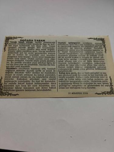 31 Ağustos 2006-Orijinal Takvim Yaprağı-Doğum Günü-Söz,Nişan,Nikâh,Düğün ve Önemli Günler Hediyesi-Bizim Anadolu Takvimleri-Ayet,Hadis (Nisa:45)-Mostar'da 200 Kişilik toplu mezar bulundu(1992)-Bilal,Huriye-Doğada Yaşam