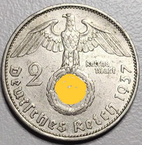 ( GÜMÜŞ ) 1937 - ALMANYA / Üçüncü Reich - 2 Reichsmark (A) - ( ÇİL ALTI )