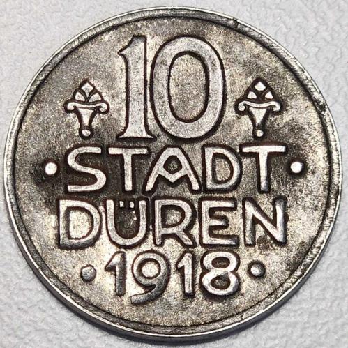( NOTGELD ) 1918 - WEIMAR CUMHURİYETİ / Düren şehri - 10 Pfennigs (ÇOK ÇOK TEMİZ)