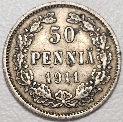 ( GÜMÜŞ ) 1911 - FİNLANDİYA - 50 Pennia (ÇOK ÇOK TEMİZ)