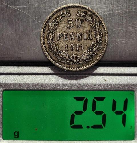 ( GÜMÜŞ ) 1911 - FİNLANDİYA - 50 Pennia (ÇOK ÇOK TEMİZ)