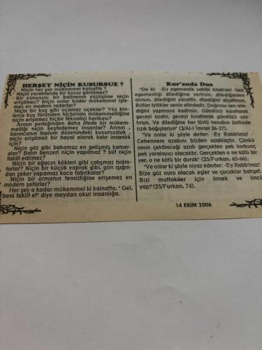 14 Ekim 2006-Orijinal Takvim Yaprağı-Doğum Günü-Söz,Nişan,Nikâh,Düğün ve Önemli Günler Hediyesi-Bizim Anadolu Takvimleri-Ayet,Hadis (Hz.Ebubekir(r.a.))-Mısır'da deprem;1000'i aşkın ölü(1992)-Haşim Aysun-Herşey Niçin Kusursuz?-Kur'an'da Dua
