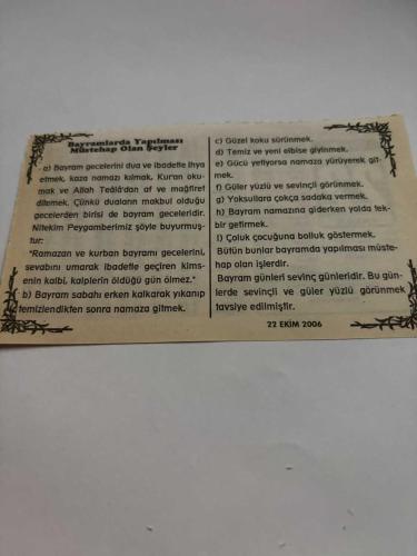 22 Ekim 2006-Orijinal Takvim Yaprağı-Doğum Günü-Söz,Nişan,Nikâh,Düğün ve Önemli Günler Hediyesi-Bizim Anadolu Takvimleri-Ayet,Hadis (Hacı Bayram Veli)-RAMAZAN BAYRAMI AREFESİ-Hüseyin,Saadet-Bayramlarda Yapılması Müstehap Olan Şeyler