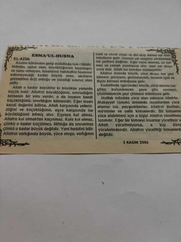 2 Kasım 2006-Orijinal Takvim Yaprağı-Doğum Günü-Söz,Nişan,Nikâh,Düğün ve Önemli Günler Hediyesi-Bizim Anadolu Takvimleri-Ayet,Hadis (İsra,37)-Fransa Osmanlı'ya savaş ilan etti(1914)-İshak,Sevde-Esma'ul Husna