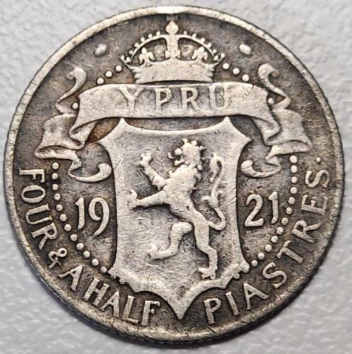 ( GÜMÜŞ ) 1921 - KIBRIS - 4½ Piastres  ( ÇOK TEMİZ)