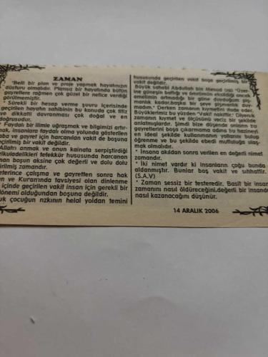 14 Aralık 2006-Orijinal Takvim Yaprağı-Doğum Günü-Söz,Nişan,Nikâh,Düğün ve Önemli Günler Hediyesi-Bizim Anadolu Takvimleri-Ayet,Hadis (Hadis-i Şerif)-Saddam Tikrit'te ABD askerlerince yakalandı(2003)-Abdulbari,Amine-Zaman