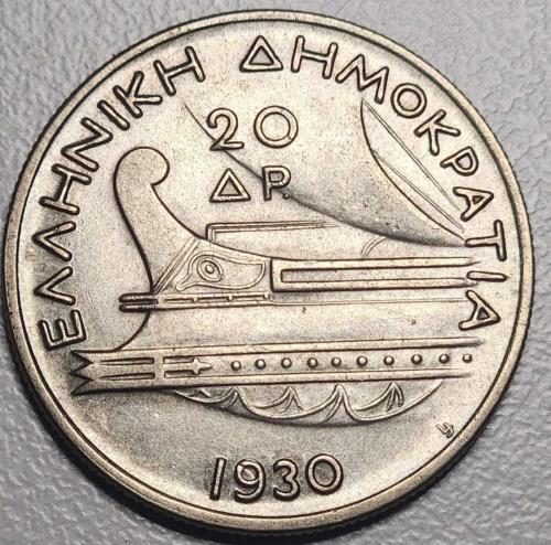 ( GÜMÜŞ ) 1930 - YUNANİSTAN - 20 Drahmi  (ÇİL ALTI)