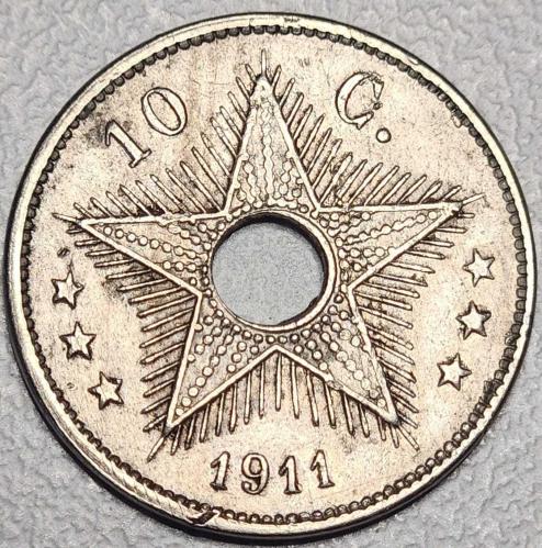 1911 - BELÇİKA KONGOSU- 10 Centimes   ( ÇOK ÇOK TEMİZ )