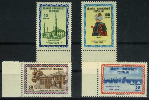 LOT.17 » Koleksiyon Pulları,Edirne'nin Fethi 4 Pul Damgasız Tam Seri,Kia-125