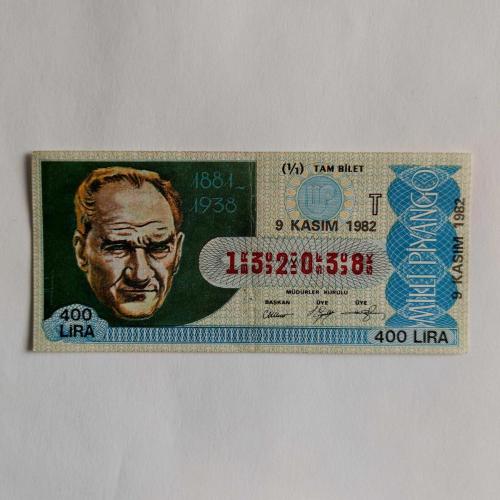 9 Kasım 1982 Milli Piyango Bileti - Tam ( T )