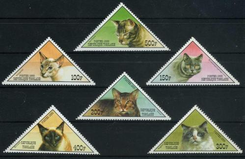 LOT.18 » Koleksiyon Pulları,ÜÇGEN Pullar Togo (afrika) 6 Pulluk Evcil Kediler,Damgasız Tam seri,Kia-126