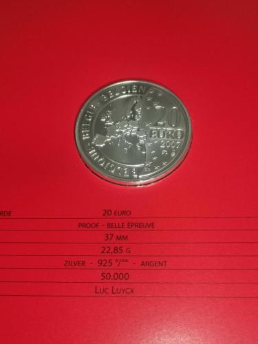 BELÇİKA  2007  20 EURO HERGE  HATIRA  GÜMÜŞ  ÖZEL FOLDER İÇERİSİNDE  ÇİL  22,85 GRAM GÜMÜŞ