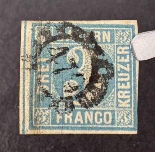 LOT.13 » Almanya Eyaletleri 1849 Bavyera 3 Kreuzer Mavi Scott #2