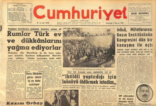 Cumhuriyet Gazetesi 4 Haziran 1964 - Orhan Boran'ın Boşanma Davasına Devam Edildi - Ete Boykot Bugün Başlıyor