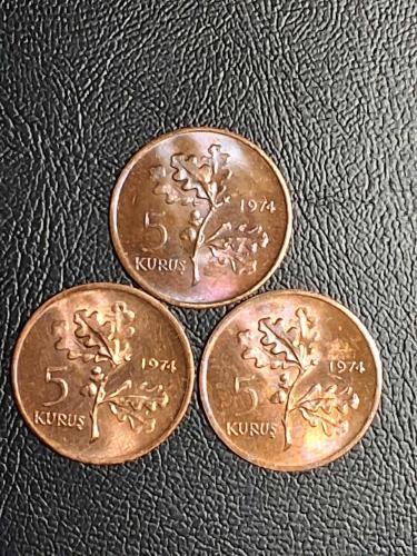 1974 YILINA AİT MADENİ 5 KURUŞ 3 LÜ SET ÇİL TCM 2143