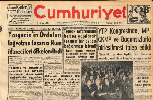 Cumhuriyet Gazetesi 11 Mayıs 1964 - W.Saroyan Ankarada İlk Hikayesini Yazdı - Sait Faik'in Evi Müze Haline Getirildi