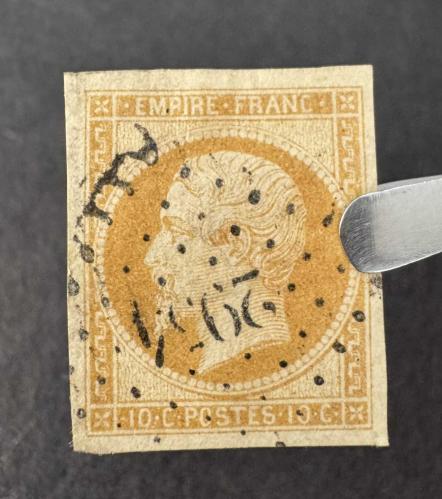 Fransız pulu Yvert #9 Napolyon 1852 10c Bistre VF