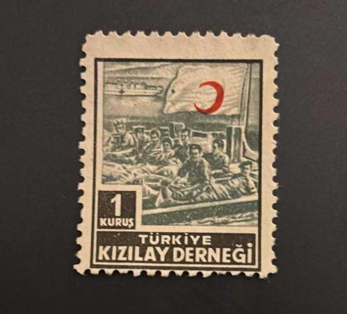 Türk Pulu - Turkish Stamp - Postadan Geçmiş Pul Filateli -  TÜRKİYE  KIZILAY DERNEĞİ TEMALI PUL, 1 KURUŞ - Türkiye Cumhuriyeti - NOSTALJİK DOĞUM GÜNÜ HEDİYESİ