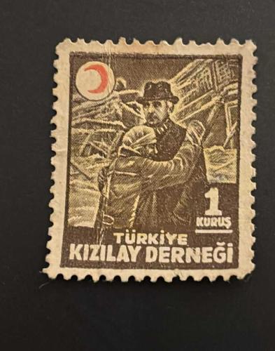 Türk Pulu - Turkish Stamp - Postadan Geçmiş Pul Filateli -  TÜRKİYE  KIZILAY DERNEĞİ TEMALI PUL, 1 KURUŞ - Türkiye Cumhuriyeti - NOSTALJİK DOĞUM GÜNÜ HEDİYESİ