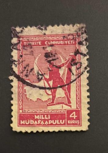 Türk Pulu - Turkish Stamp - Postadan Geçmiş Pul Filateli - DAMGALI - MİLLİ MÜDAFAA TEMALI PUL, 4 KURUŞ - Türkiye Cumhuriyeti - NOSTALJİK DOĞUM GÜNÜ HEDİYESİ
