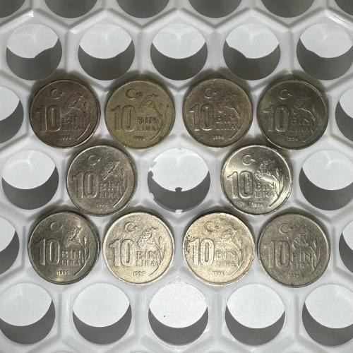 10x Tane 1996 10 Bin Lira Maden Bozuk Para Jeton Coin Set