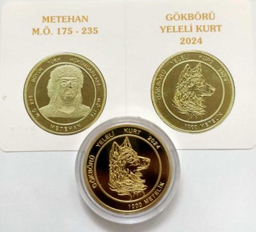 2024 BÜYÜK TÜRK HÜKÜMDARLARI SERİSİ-METEHAN / GÖKBÖRÜ YELELİ KURT 1000 METELİK SERTİFİKALI