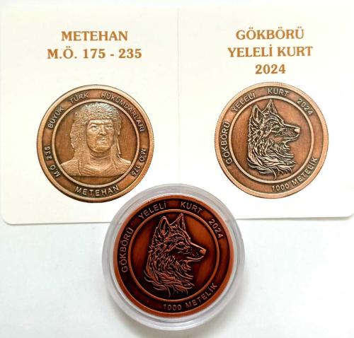 2024 BÜYÜK TÜRK HÜKÜMDARLARI SERİSİ-METEHAN / GÖKBÖRÜ YELELİ KURT 1000 METELİK SERTİFİKALI