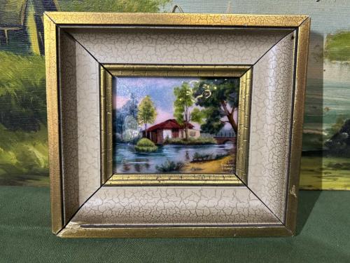 Limoges ahşap çerçeveli emaye tablo 17,5 cm x 16 cm