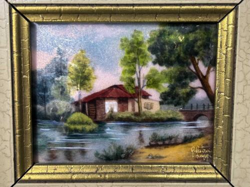 Limoges ahşap çerçeveli emaye tablo 17,5 cm x 16 cm