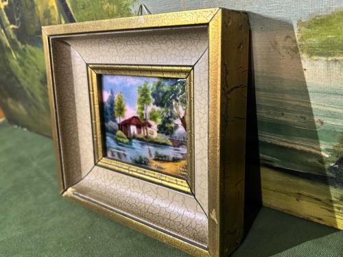 Limoges ahşap çerçeveli emaye tablo 17,5 cm x 16 cm