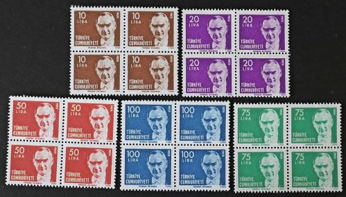 1980 Atatürk Sürekli Posta Pulları Dörtlü Blok