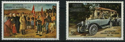 Koleksiyon Pulları,1969 Atatürk'ün Ankara'ya Gelişinin 50.Yılı 2 Pulluk Damgasız tam seri,Kia-146