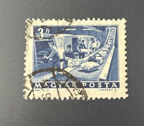 1964-Macaristan Pulu - Magyar Stamp - Postadan Geçmiş Pul Filateli - DAMGALI -Posta ve Telekomünikasyon Çalışmaları - Posta Ofisi Paket Konveyörü Temalı Pul , 3 PARA - YABANCI PULLAR -NOSTALJİK DOĞUM GÜNÜ HEDİYESİ